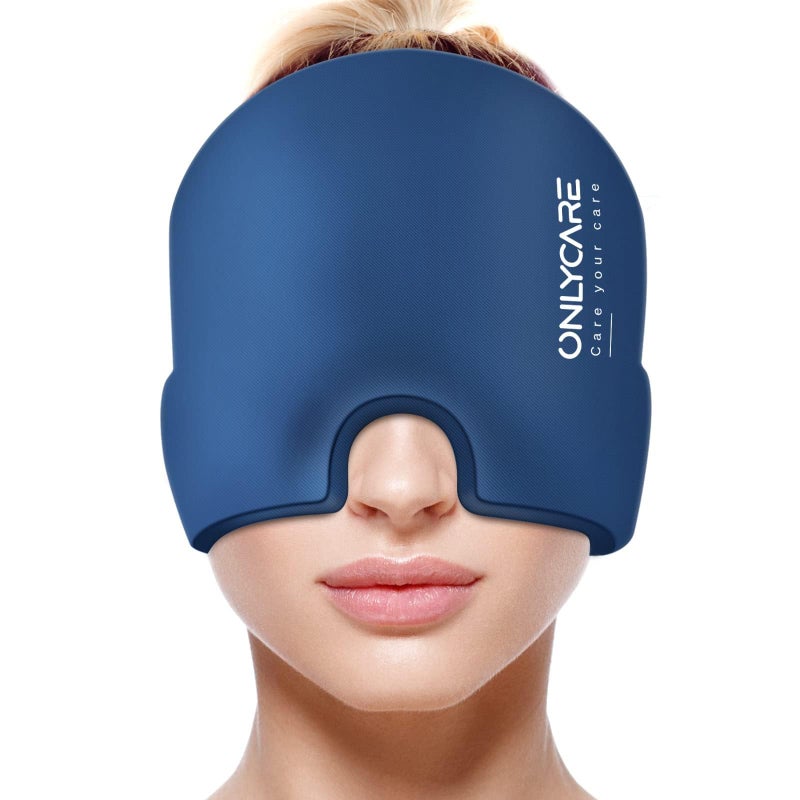 ONLYCARE Migraine Relief CapSoothing Migraine MaskUpgraded Odorless Gel Ice Head Wrap Hot and Cold Therapy FSA or HSA Eligible Headache Ice Pack for Tension and Stress Blue