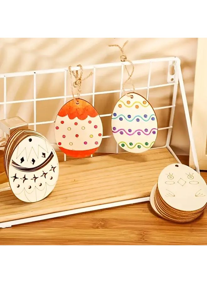 24 بيضة عيد فصح خشبية مع حبال القنب للزينة الحرفية القابلة للطلاء DIY - Image 4