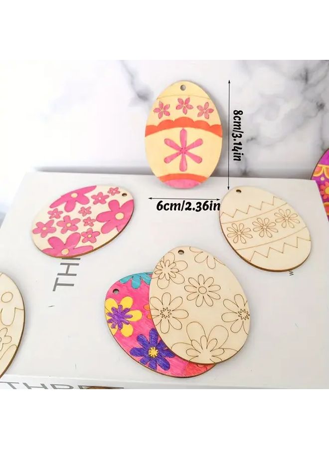 24 بيضة عيد فصح خشبية مع حبال القنب للزينة الحرفية القابلة للطلاء DIY - Image 3