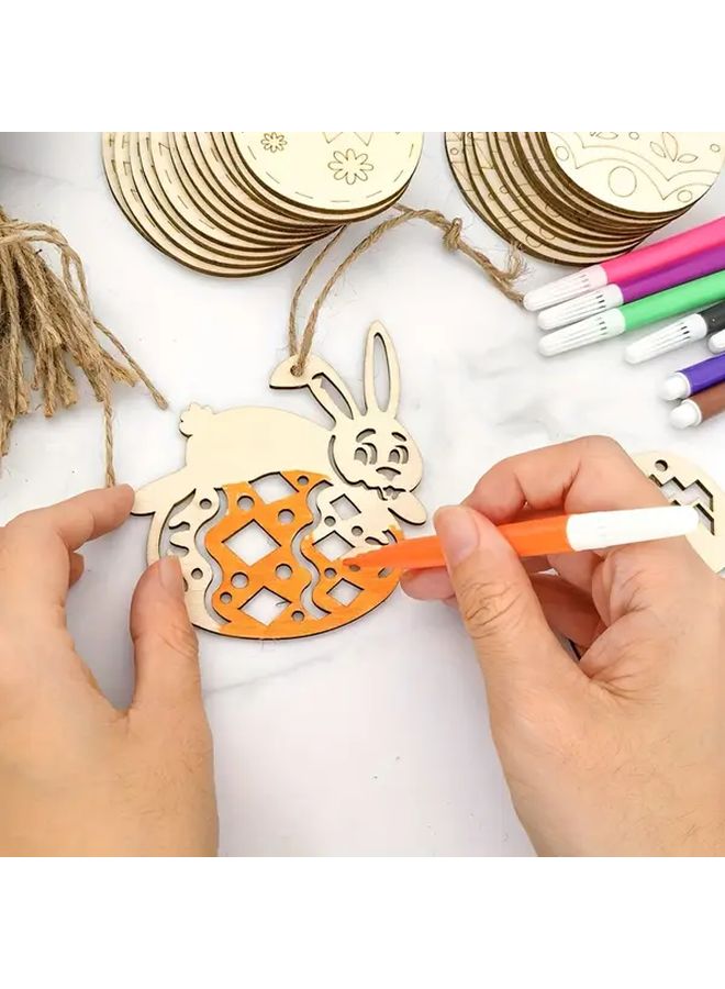24 بيضة عيد فصح خشبية مع حبال القنب للزينة الحرفية القابلة للطلاء DIY - Image 5