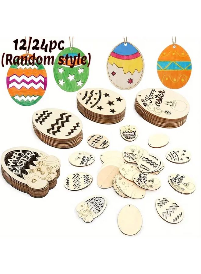 24 بيضة عيد فصح خشبية مع حبال القنب للزينة الحرفية القابلة للطلاء DIY - Image 2