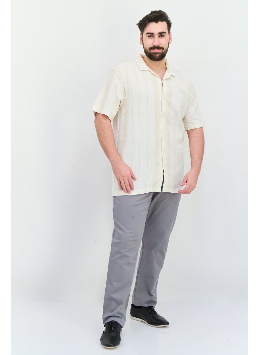 Algspar Men Regular Fit Stripe Short Sleeves Casual Shirt, Off White  - Image 4