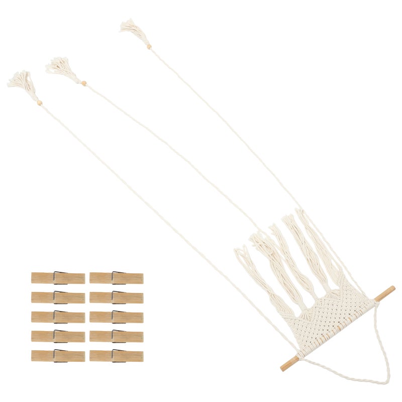 Hanging Photo Holder Macrame Wall Pictures Display Organizer Cards Holder with Clips - Image 4