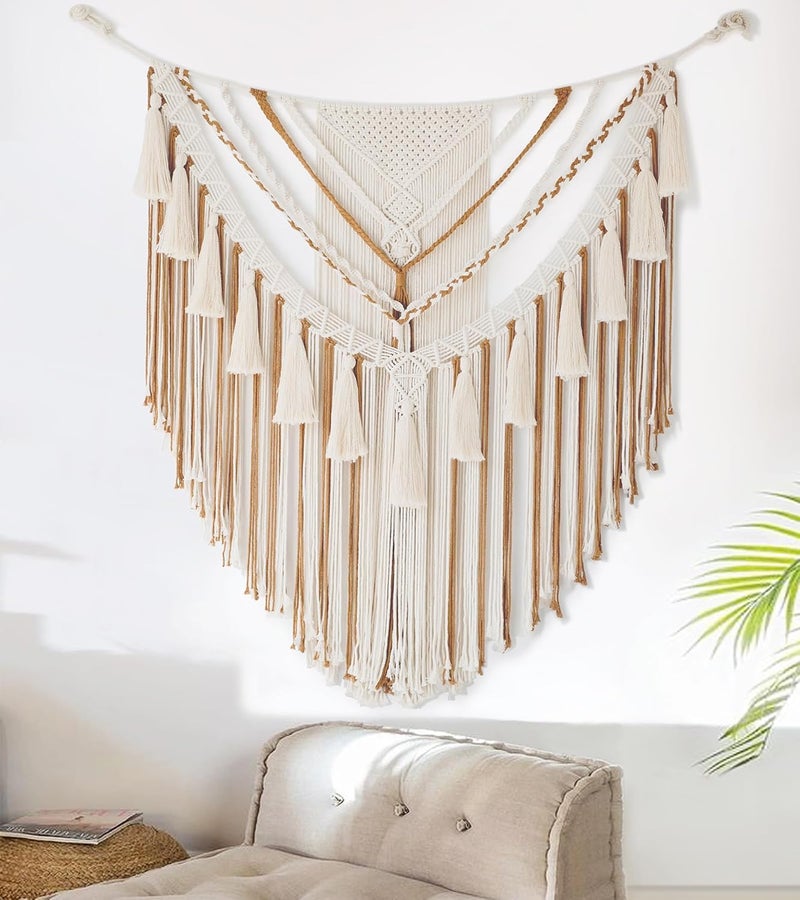 Jakalin Personal & public compatible Macrame Wall Hanging 31" Wx 39" L Brown Macrame Wall Decor Boho Panels Handmade Craftsmanship Yarn Wall Art Living Room Bedroom Home Decor Classic modern blend design - Image 1