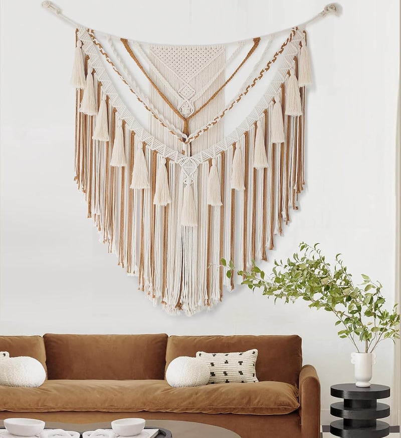 Jakalin Personal & public compatible Macrame Wall Hanging 31" Wx 39" L Brown Macrame Wall Decor Boho Panels Handmade Craftsmanship Yarn Wall Art Living Room Bedroom Home Decor Classic modern blend design - Image 3