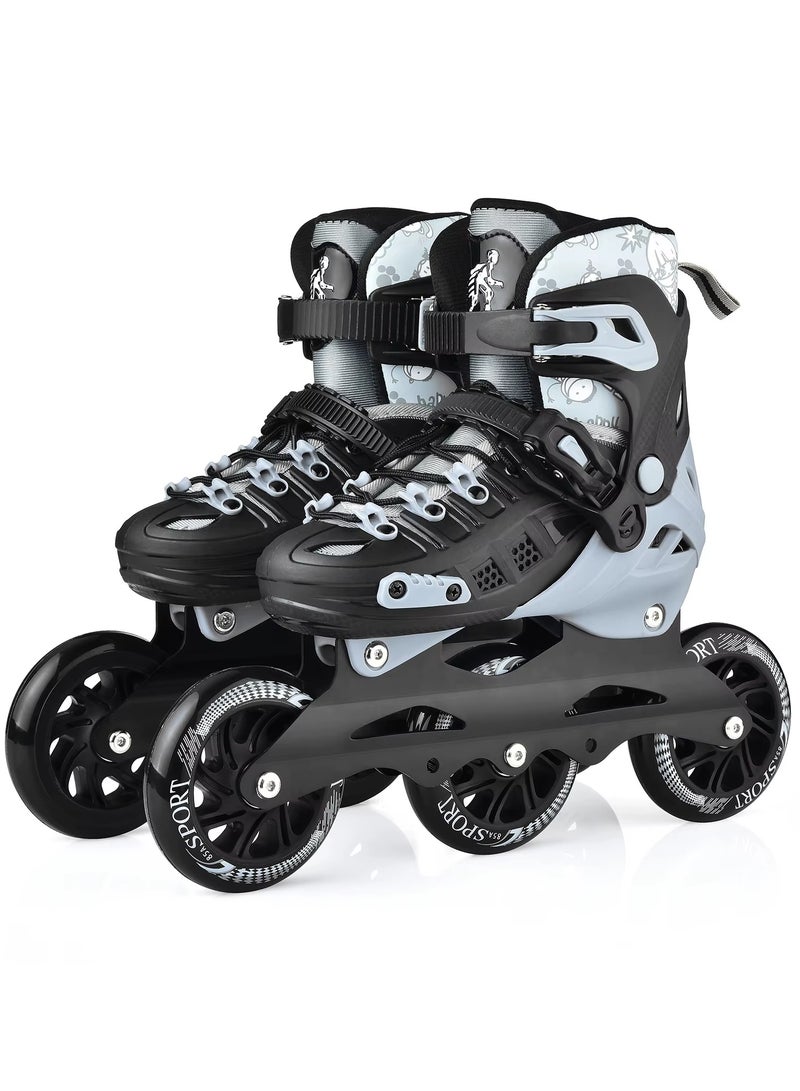 Adjustable Roller Skates Light Up 3 Wheels Professional Inline Skating Shoes-Size S 31-34 - Image 1