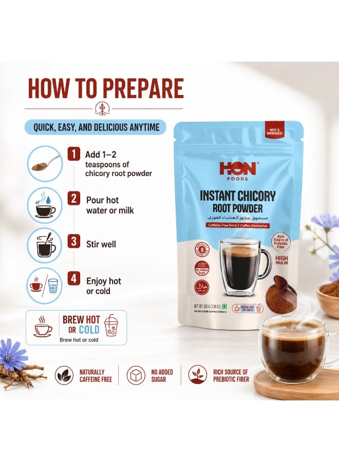 HON FOODS Instant Mix Chicory Root Powder (caffeine- free Coffee Substitute) 200 Gram (7 OZ) | Roasted & Granulated | Gluten Free | Rich Source of Inulin Fiber - Image 5