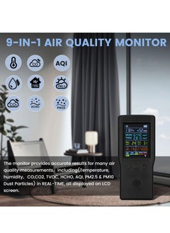 Y&D 9 in 1 Air Quality Monitor, Formaldehyde Detector Indoor, Temperature & Humidity Meter, Pollution Tester, Sensor, Detect PM2.5/PM10 Test Indoor HCHO TVOC Volatile Organic Compound Gas  - Image 2