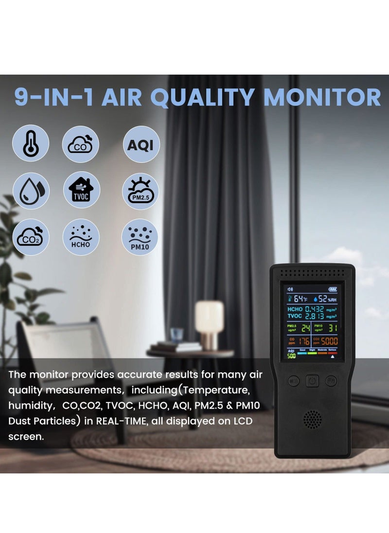 Y&D - 9 in 1 Air Quality Monitor, Formaldehyde Detector Indoor, Temperature & Humidity Meter, Pollution Tester, Sensor, Detect PM2.5/PM10 Test Indoor HCHO TVOC Volatile Organic Compound Gas - Image 1