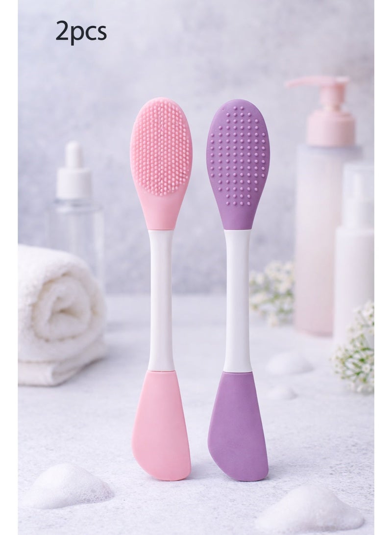 Premium 2-Piece Dual-Sided Silicone Facial Mask Brush and Scrubbing Tool, Soft Manual Face Cleanser for Deep Pore Cleaning and Exfoliating, Hygienic Silicone Spatula for Smooth Mud Mask Application and Skin Care. - Image 1