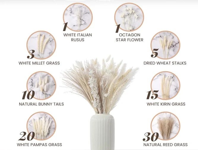 Bluejw L-D ized Dried Flower Bouquet Mix: Real Preserved Palm Bunch, Pampas Grass, Eucalyptus, Wedding Home Decor Dried Plants - Image 1
