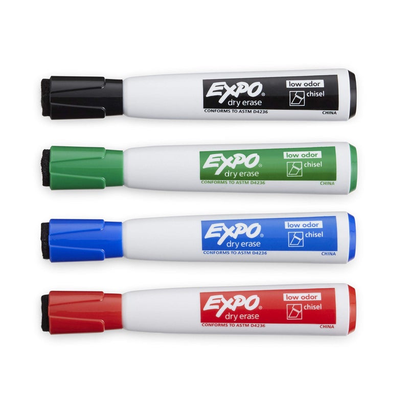 EXPO Magnetic Dry Erase Markers with Eraser, Assorted Colors, Chisel Tip, 4 Count - Whiteboard, School, Classroom, Teacher Supplies - Image 5
