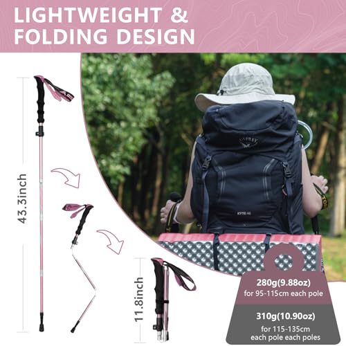 BISINNA Hiking Poles Collapsible Trekking Poles Aluminum Alloy Hiking Sticks 2 pc Lightweight Adjustable Folding Stick for Wowen Men Walking Sticks with Quick Lock System - Image 2