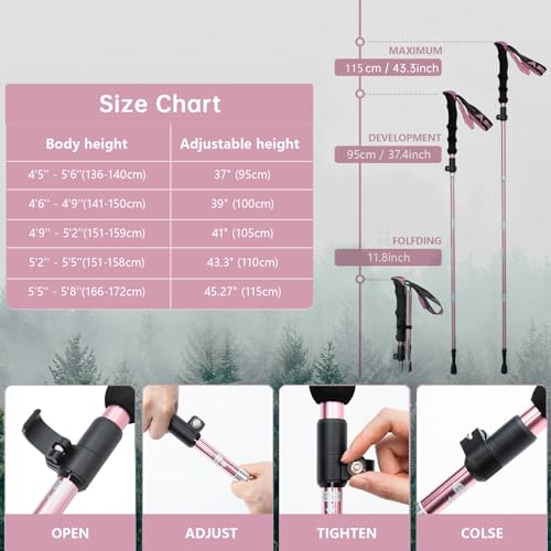 BISINNA Hiking Poles Collapsible Trekking Poles Aluminum Alloy Hiking Sticks 2 pc Lightweight Adjustable Folding Stick for Wowen Men Walking Sticks with Quick Lock System - Image 4