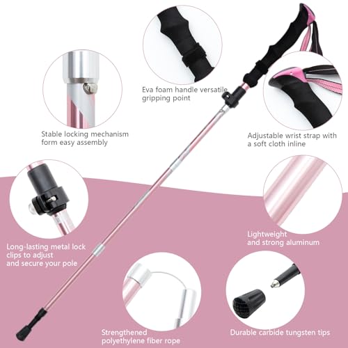 BISINNA Hiking Poles Collapsible Trekking Poles Aluminum Alloy Hiking Sticks 2 pc Lightweight Adjustable Folding Stick for Wowen Men Walking Sticks with Quick Lock System - Image 5