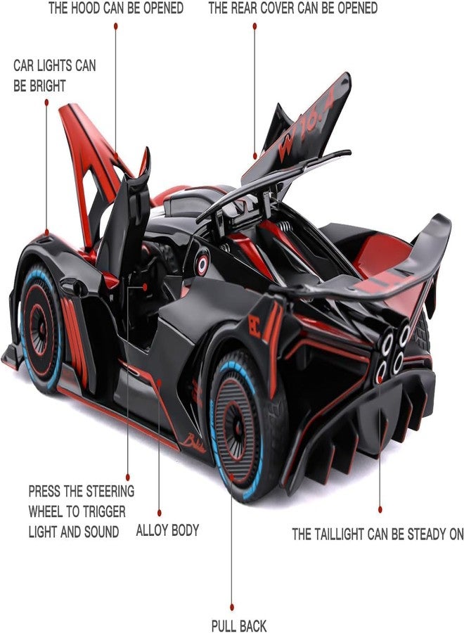 PEZYOX Exclusive Alloy Metal Pull Back Die-cast Car 1:24 Big Bugatti Bolide Toy CAR Diecast Metal Pullback Toy car with Openable 6 Doors, Light Music Boys Gifts Toys (Yellow) - Image 4