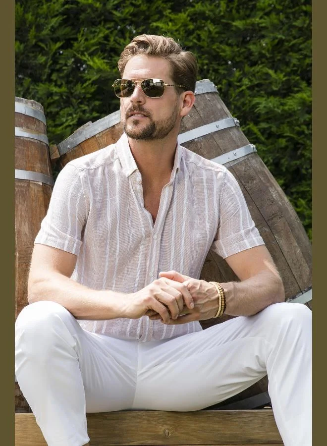 Buratti  Buratti Striped Cotton Slim Fit Short-Sleeve Shirt Men's SHIRT CF23S116097 for Men | Best Price UAE