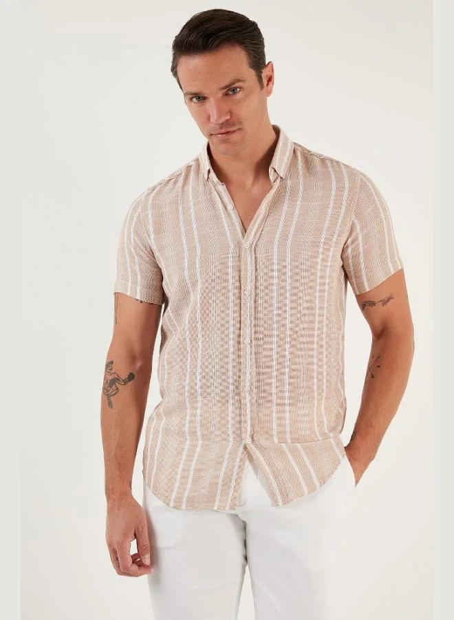 Buratti Striped Cotton Slim Fit Short-Sleeve Shirt Men's SHIRT CF23S116097