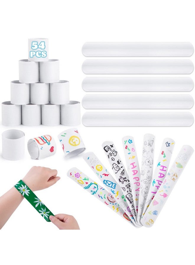 LovesTown 54Pcs Slap Bracelets White Party Slap Bracelets Diy Wrist Bands Bulk Blank Snap Band For Kids Birthday Party Favors School Crafts - Image 2