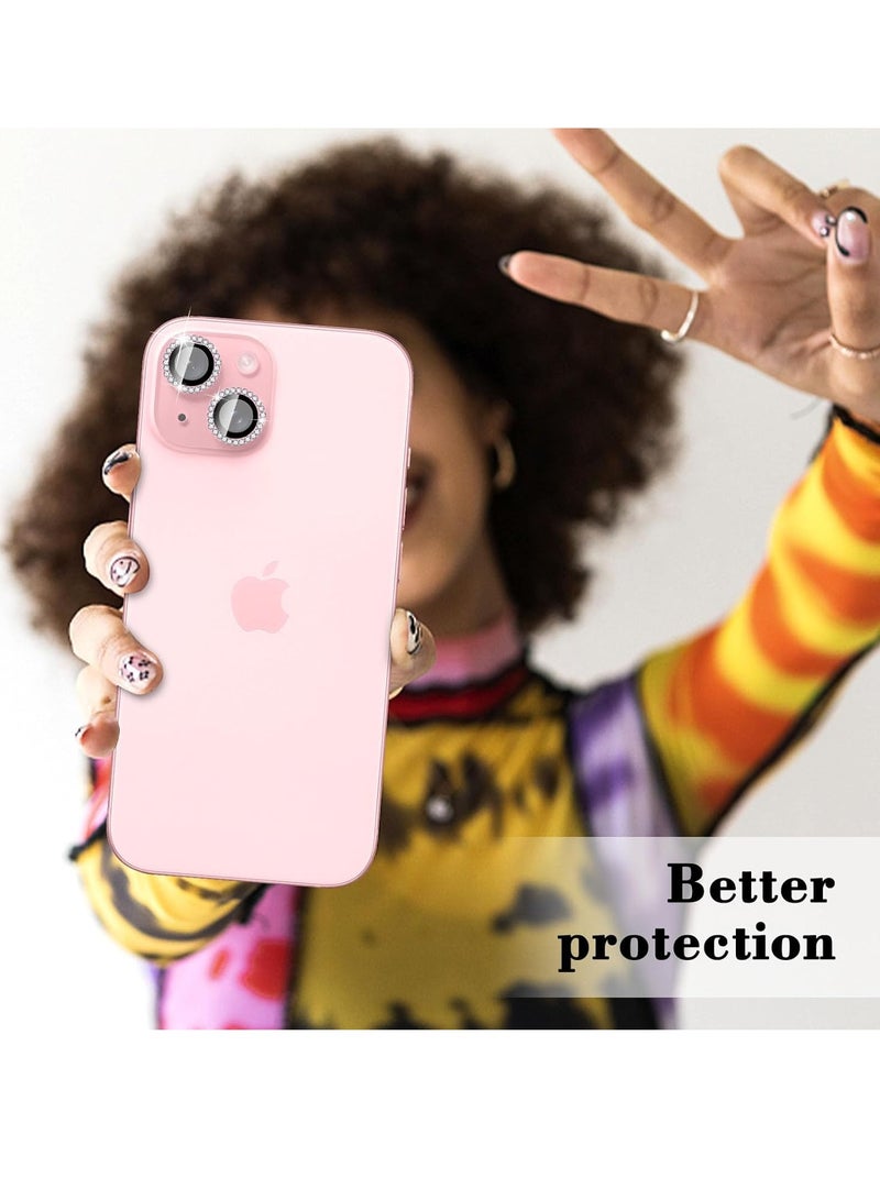 ELTRAZONE "Pink Diamond Camera Lens Protector for iPhone 16/iPhone 16 Plus – Bling Tempered Glass Cover with Automatic Alignment Metal Rings and Glitter Film Stickers" - Image 5