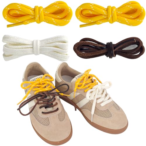 UamGlsob 4PCS Multi Color Shoe Laces for Sneakers, Cool Fun Cute Design DIY Fashion Colored Shoelaces Replacement Strings (Multicolor-Yellow) - Image 1