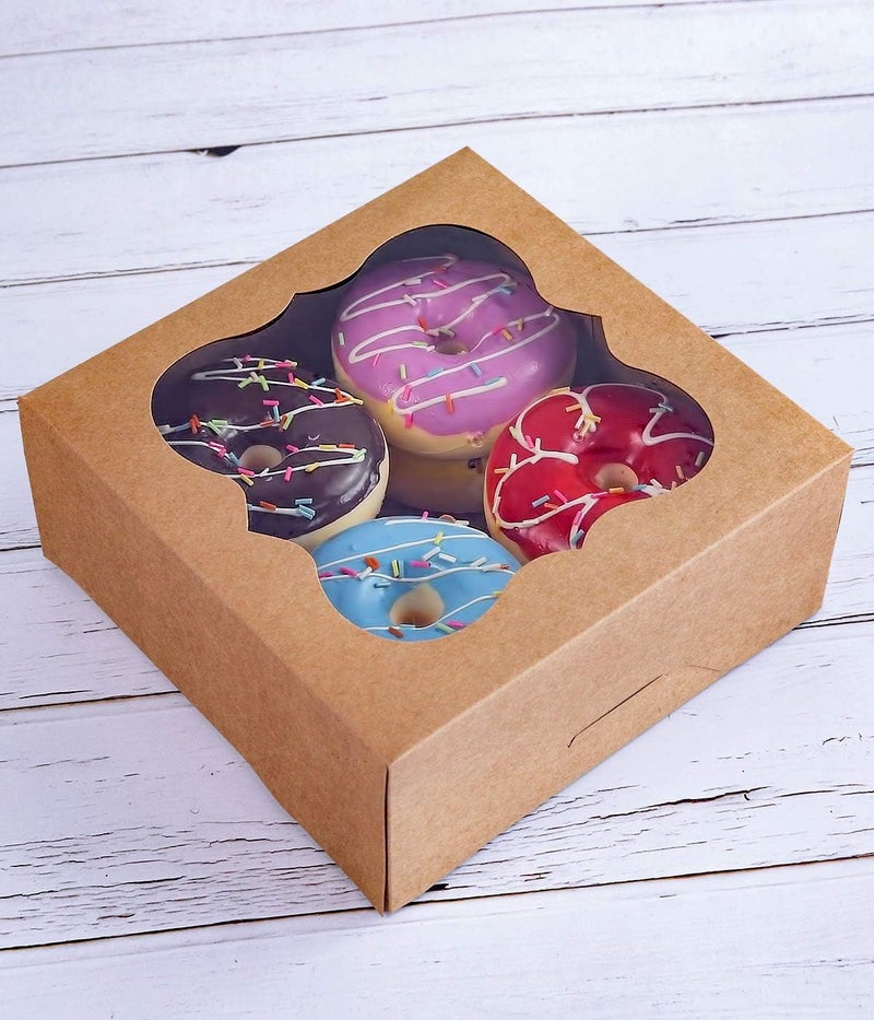 Cherry 15-Pack 7"x7"x3"Brown Bakery Boxes with PVC Window for Pie and Cookies Boxes Medium Natural Kraft Paper Cardboard Box,Pack of 15 - Image 3