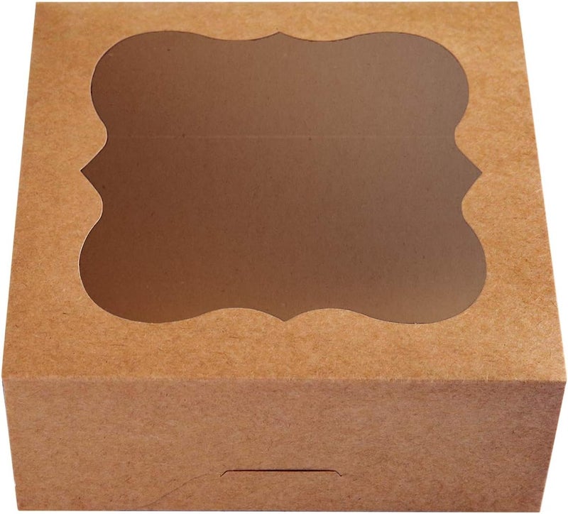 Cherry 15-Pack 7"x7"x3"Brown Bakery Boxes with PVC Window for Pie and Cookies Boxes Medium Natural Kraft Paper Cardboard Box,Pack of 15 - Image 1