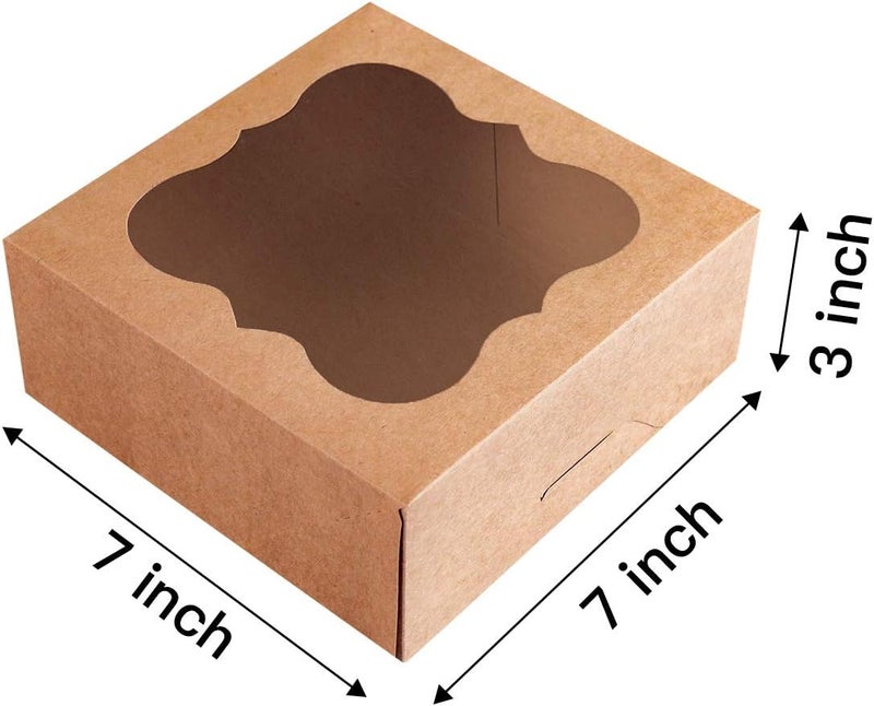 Cherry 15-Pack 7"x7"x3"Brown Bakery Boxes with PVC Window for Pie and Cookies Boxes Medium Natural Kraft Paper Cardboard Box,Pack of 15 - Image 2