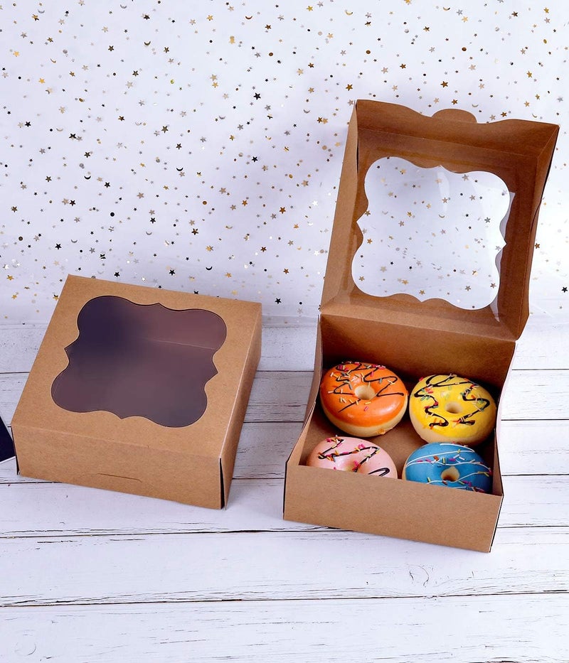 Cherry 15-Pack 7"x7"x3"Brown Bakery Boxes with PVC Window for Pie and Cookies Boxes Medium Natural Kraft Paper Cardboard Box,Pack of 15 - Image 4