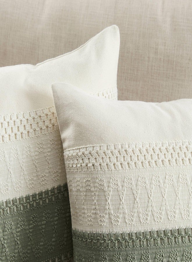 ZeeMart 2 Packs Cotton Boho Throw Pillow Covers 20x20 Inch Contrast Green, Soft Farmhouse Decorative Couch Pillow Cases Sage Green Cushion Covers for Sofa Bed Living Room Home Decor - Image 2
