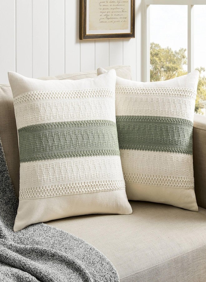 ZeeMart 2 Packs Cotton Boho Throw Pillow Covers 20x20 Inch Contrast Green, Soft Farmhouse Decorative Couch Pillow Cases Sage Green Cushion Covers for Sofa Bed Living Room Home Decor - Image 1
