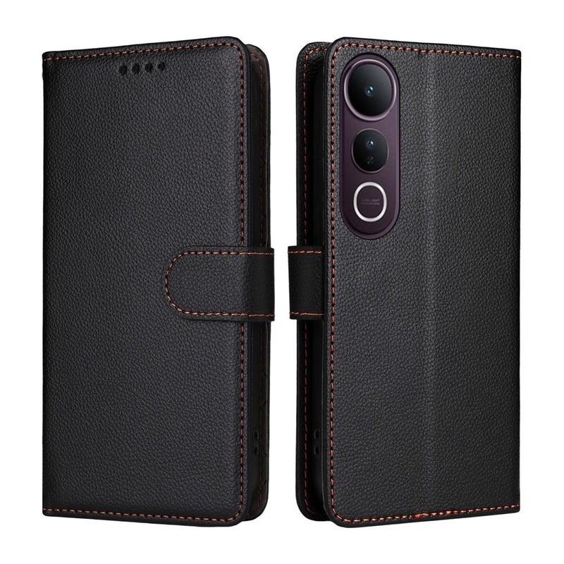 erorex For vivo V50 Lite 4G / 5G Litchi Texture RFID Blocking 3-Card Wallet Leather Phone Case(Black) - Image 2