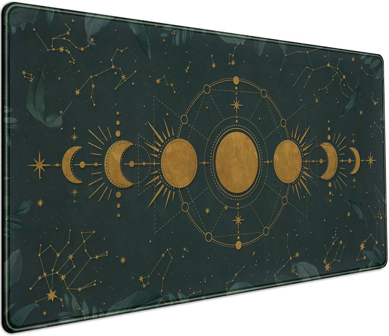 DCJJM Dark Academia Mousepad Forest Green XXL Desk Mat Gold Moon Phases Large Extended Mouse Pad Gaming Laptop Keyboard and Mouse Mat Desk Pad NonSlip Rubber Base with Stitched Edges 315x1575 in - Image 2