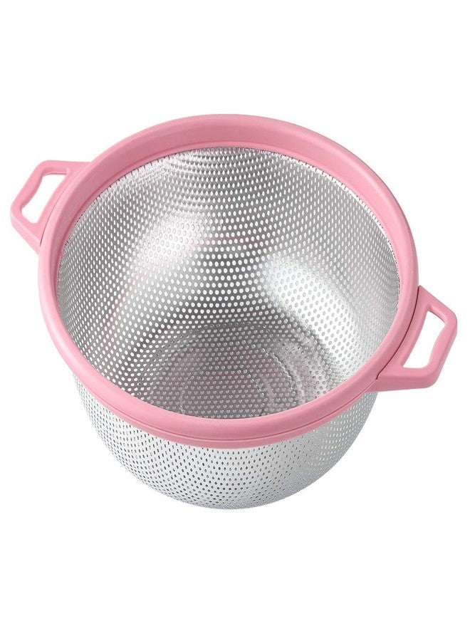 HiramWare Stainless Steel Colander With Handle and Legs, Large Metal Pink Strainer for Pasta, Spaghetti, Berry, Veggies, Fruits, Noodles, Salads, 5-quart 10.5” Kitchen Mesh Colander, Dishwasher Safe - Image 1