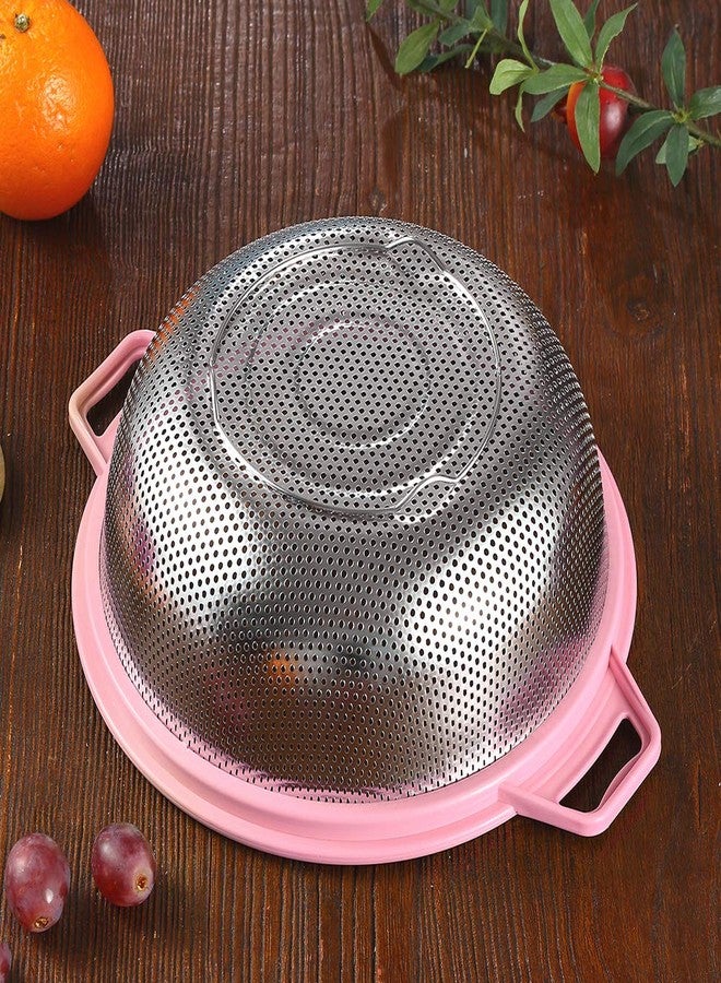 HiramWare Stainless Steel Colander With Handle and Legs, Large Metal Pink Strainer for Pasta, Spaghetti, Berry, Veggies, Fruits, Noodles, Salads, 5-quart 10.5” Kitchen Mesh Colander, Dishwasher Safe - Image 4