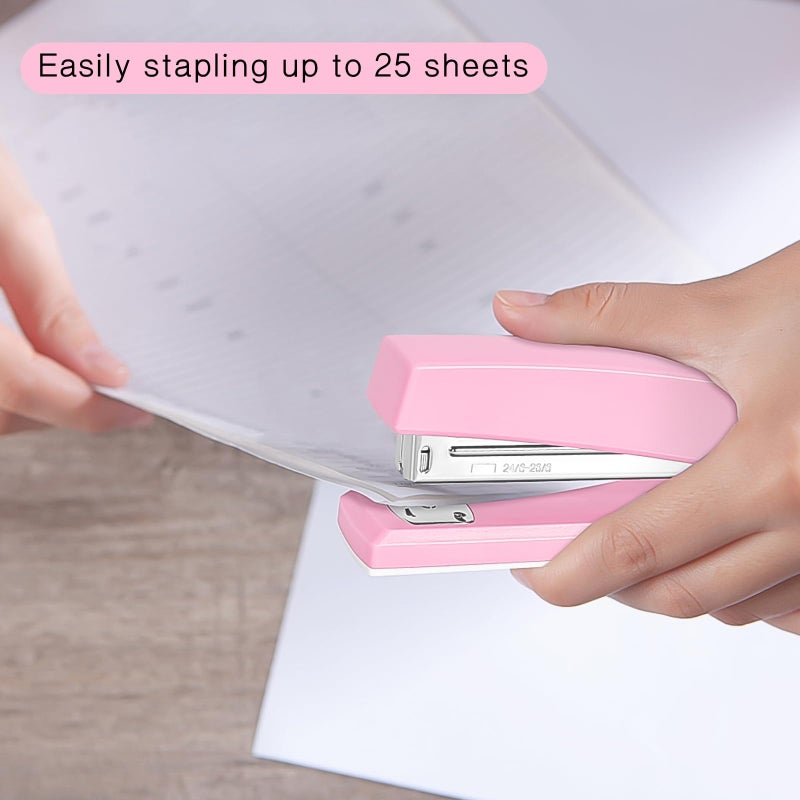 Muxdilu Stapler 25 Sheet Capacity with 1000 Staples and Staple Remover - Staplers for Desk, Non-Slip Office Stapler with Staples for Office, Pink - Image 2