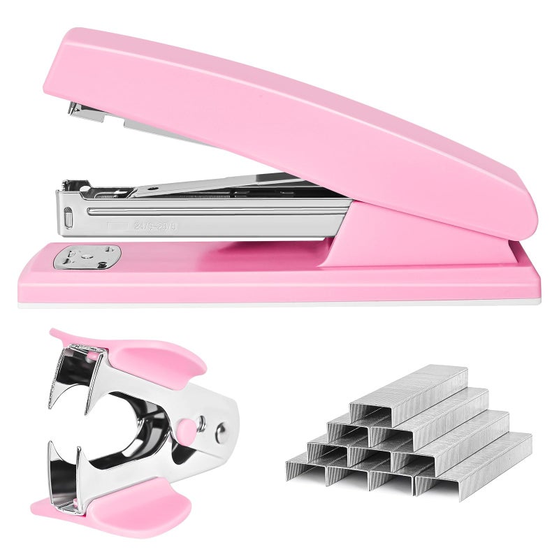 Muxdilu Stapler 25 Sheet Capacity with 1000 Staples and Staple Remover - Staplers for Desk, Non-Slip Office Stapler with Staples for Office, Pink - Image 1