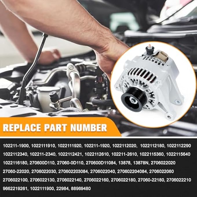 Kozlira Alternator 12V 80A 6-Groove Pulley Compatible with Pontiac Vibe 2003-2008, Toyota Celica 2000-2005/Corolla 2003-2008/Matrix 2003-2008/MR2 Spyder 2000-2005#Replace 1022111900 13878 270600D110 - Image 5