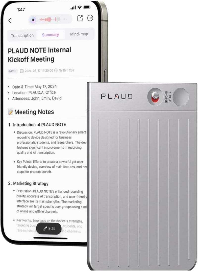 PLAUD Note AI Voice Recorder (Silver)  - Image 1