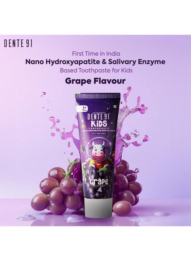 DENTE91 Kids Toothpaste, Protects Against Dental Caries & Hypersensitivity, Fluoride Free, Grape Flavour - 45G  - Image 3