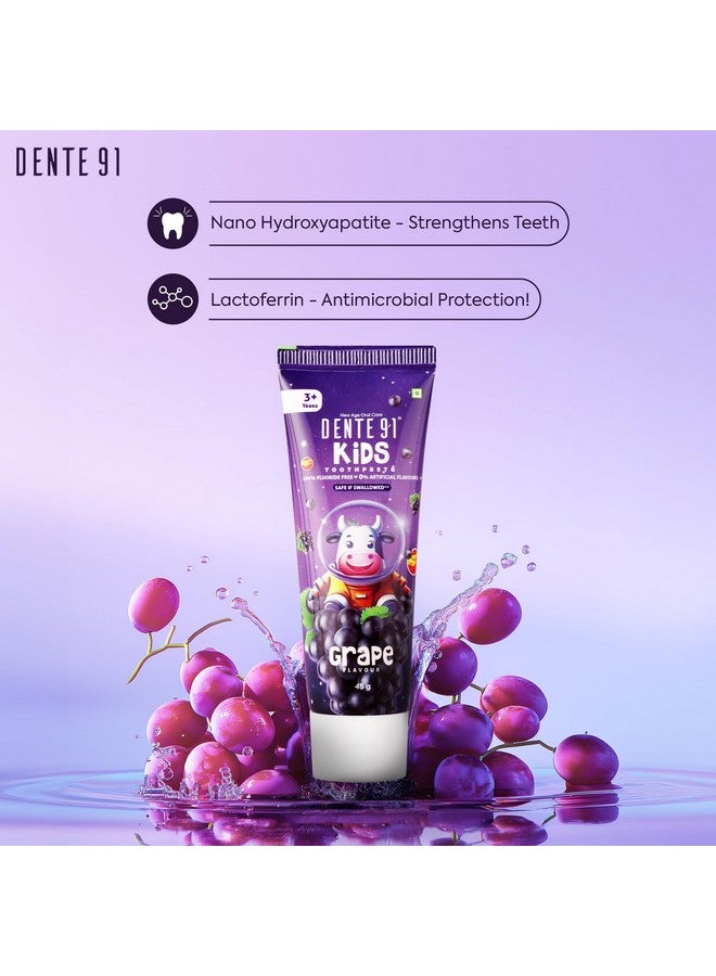 DENTE91 Kids Toothpaste, Protects Against Dental Caries & Hypersensitivity, Fluoride Free, Grape Flavour - 45G  - Image 4