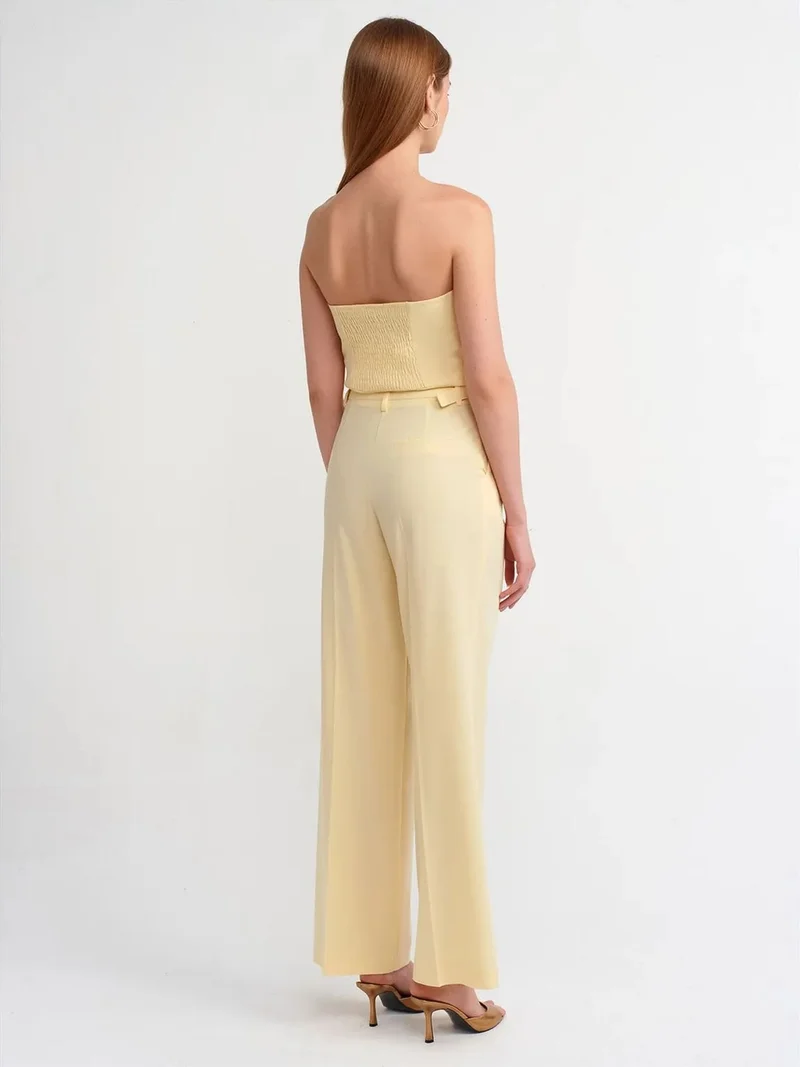 ديلفين Dilvin High-Waist Wide-Leg Pleated Trousers