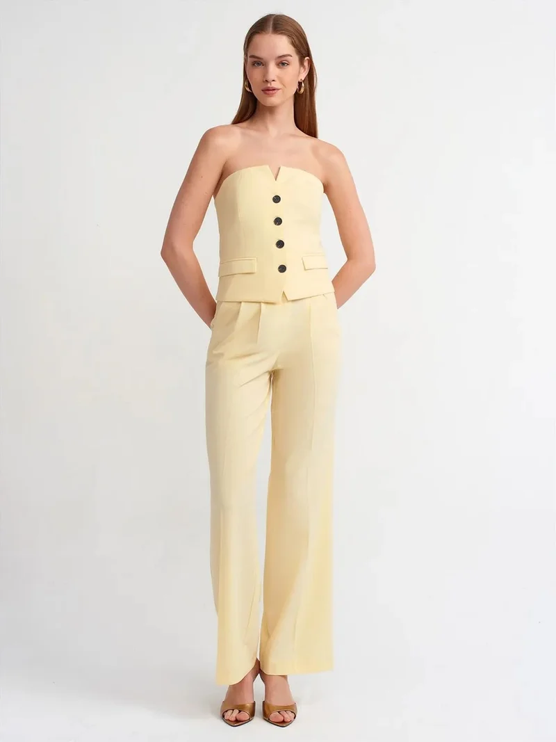 ديلفين Dilvin High-Waist Wide-Leg Pleated Trousers