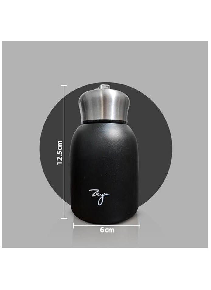 Generic - hanso Mini Vacuum Insulated Flask Thermal Mug Coffee Vacuum Container Flasks Thermos Portable Travel Water Bottle Cup 304 Stainless Steel Thermos for Tea & Coffee 300ML (Black) - Image 1