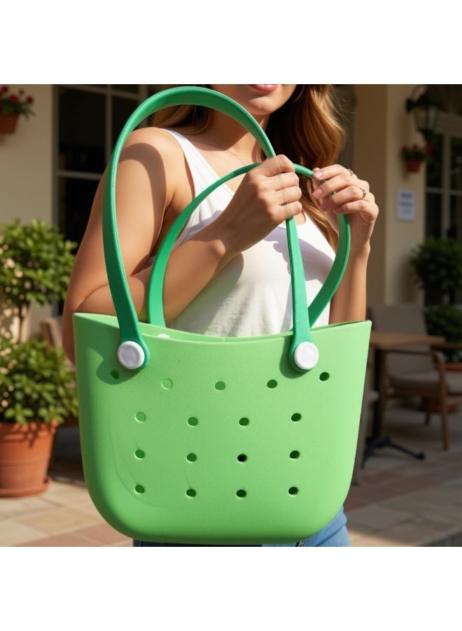 AKSESORY Women’s Waterproof Tote Bag with Shoulder Handles, Lightweight Washable Multipurpose Handbag for Beach, Shopping, Travel & Daily Use – Green - Image 2