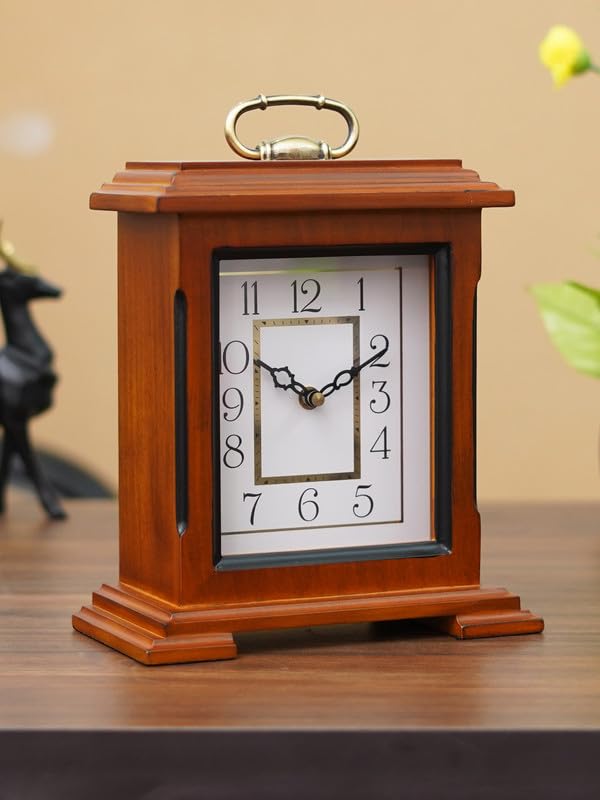 CRAFT SMITH Beautiful Brown Wooden Analog English Numbers Rectangular Table Clock for Office Desk Home Living Study Room Decorations Gifts Size 22 x 10 x 28 CM Weight 1510 Gram - Image 2