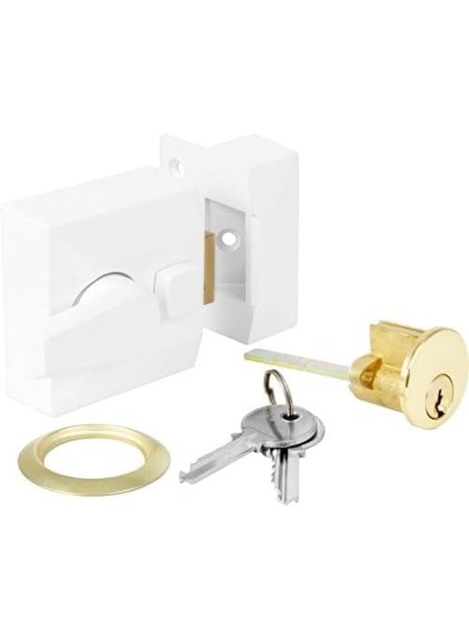 NJM DoorLock White Night Latch Rim Lock Deadlocking Universal Standard Size, Made in India - Image 2