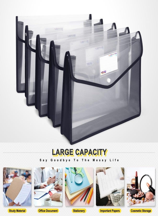 iMissiu Plastic File Folders, Waterproof Transparent Expandable File Organiser - Portable Large Capacity A4B4 File Wallet for Office/Business/School (Black&Clear-5 Pack) - Image 4
