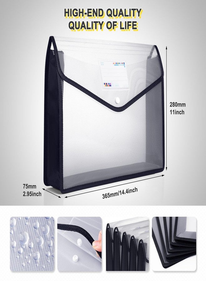 iMissiu Plastic File Folders, Waterproof Transparent Expandable File Organiser - Portable Large Capacity A4B4 File Wallet for Office/Business/School (Black&Clear-5 Pack) - Image 3