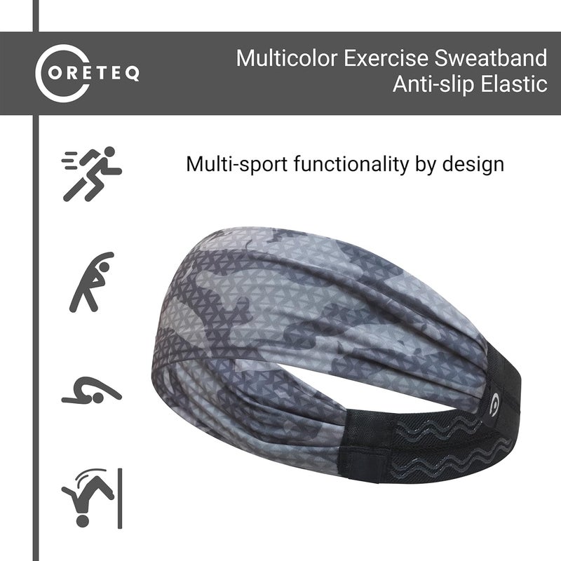 Coreteq Printed Multifunction Sports Sweatband Headband with Silicon Elastic Band Anti-Slip Men and Women (Digi Grey) Free Size - Image 2